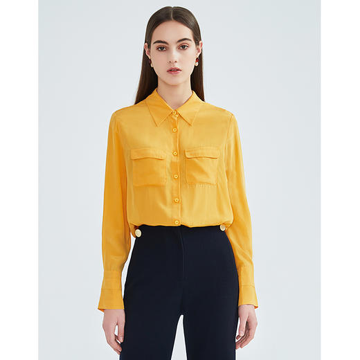 EITIE爱特爱春季新款明亮复古洋气显瘦气质口袋装饰衬衫上衣6309004 商品图5