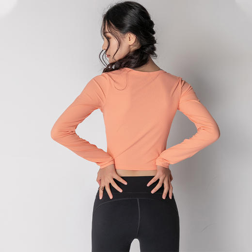 【螺纹面料】小高腰开衫瑜伽服长袖上衣女休闲外套跑步罩衫 商品图3