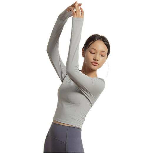 【裸感】圆领巴黎紫显瘦裸感瑜伽服上衣带胸垫长袖 商品图4