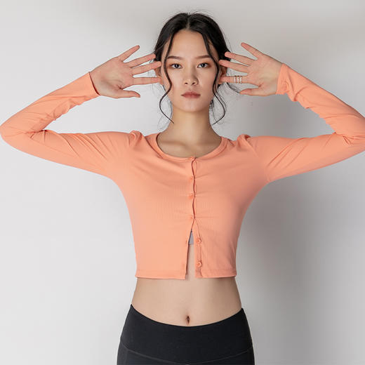 【螺纹面料】小高腰开衫瑜伽服长袖上衣女休闲外套跑步罩衫 商品图1