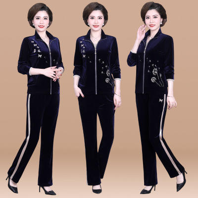 SP- 832513 外套2021新款阔太太套装中老年女春秋装金丝绒运动两件套 商品图2