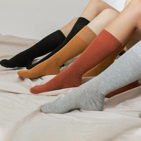 LRECNAVA运动长袜女中筒跑步健身秋冬小腿袜透气纯色棉袜半截棒球