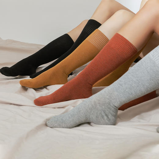 LRECNAVA运动长袜女中筒跑步健身秋冬小腿袜透气纯色棉袜半截棒球 商品图0