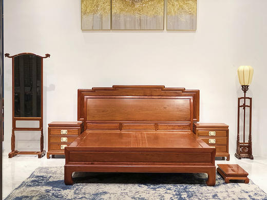 红桥红  家具严选  缅甸花梨（大果紫檀）  【180 步步高升大脚 高低床 三件套】 商品图0