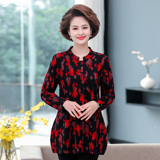 GS-4465新款春装洋气打底小衫中老年女时尚长袖t恤遮肚上衣服 商品图0