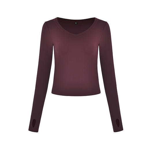 【裸感】V领长袖及臀长度瑜伽上衣女健身速干紧身衣修身运动服 商品图4