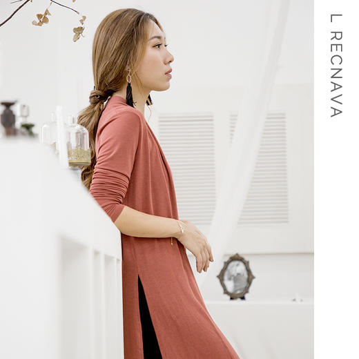 【细针织面料】侧开叉春秋针织衫开衫女中长款长袖外套上衣 商品图0