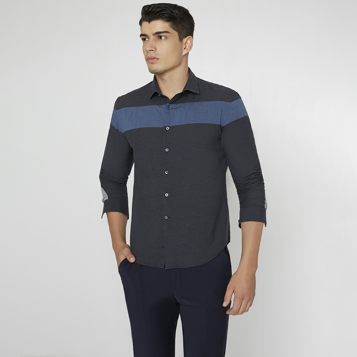 男装梭织长袖休闲衬衫休身型