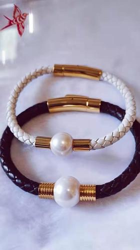 5F  灏润珠宝  珍珠皮绳手镯