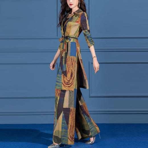 SSGS-S823新款女时尚女神范不规则印花阔腿裤两件套 商品图0