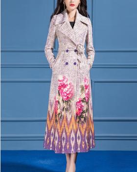 SSGS-T588新款中长款过膝高端大气减龄印花双排扣羊绒外套