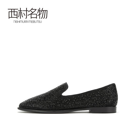西村名物2021春季新款套脚休闲真皮水钻珍珠圆头时尚单鞋女X21AM11451 商品图2