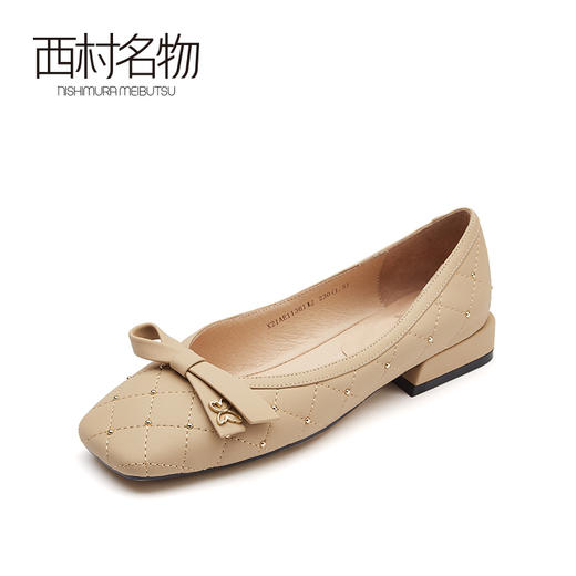 西村名物2021春季新款低跟单鞋浅口蝴蝶结甜美百搭温柔瓢鞋X21AE11361 商品图1