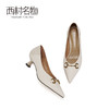 西村名物2021春季新款真皮尖头高跟鞋浅口通勤百搭工作单鞋X21AE11081 商品缩略图3