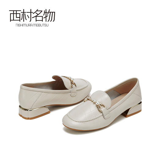 西村名物2021春季新款真皮乐福鞋复古仙女风软底珍珠扣皮鞋X21AM11071 商品图4