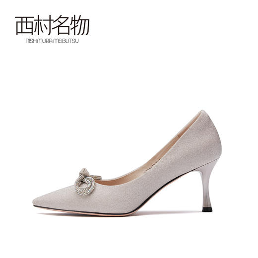 西村名物2021春季新款高跟鞋女蝴蝶结名媛尖头细跟绸缎单鞋X21AE12291 商品图2