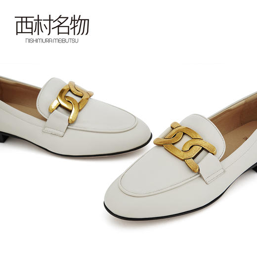 西村名物2021春季新款真皮乐福鞋一脚蹬英伦风懒人小皮鞋女X21AM11251 商品图4