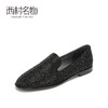 西村名物2021春季新款套脚休闲真皮水钻珍珠圆头时尚单鞋女X21AM11451 商品缩略图1