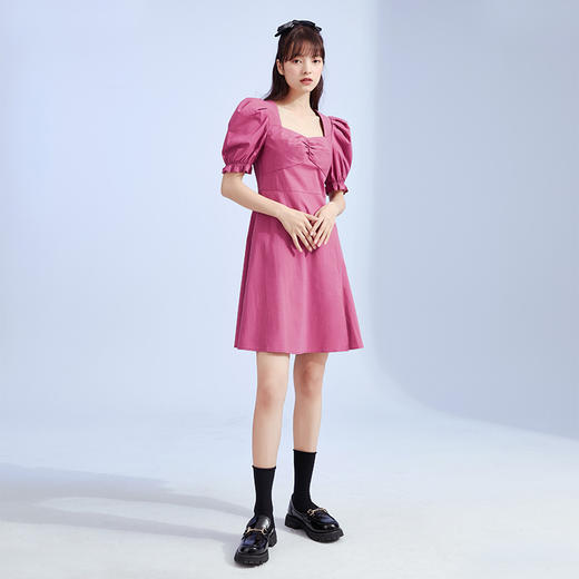 西遇连衣裙女短袖2021年春季新款气质淑女泡泡袖a字裙子D0210112/D0210502 商品图3