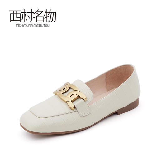 西村名物2021春季新款真皮乐福鞋英伦风懒人小皮鞋平底单鞋T21AM11651 商品图1