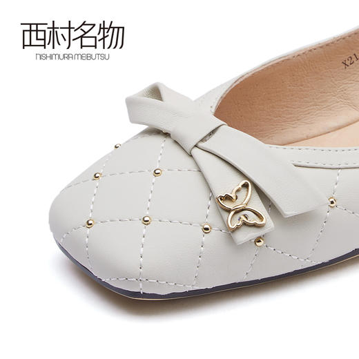 西村名物2021春季新款低跟单鞋浅口蝴蝶结甜美百搭温柔瓢鞋X21AE11361 商品图4