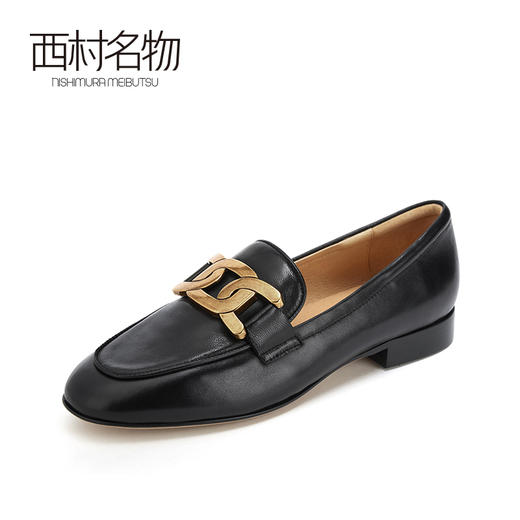 西村名物2021春季新款真皮乐福鞋一脚蹬英伦风懒人小皮鞋女X21AM11251 商品图1