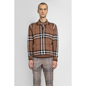 BURBERRY 巴宝莉 男士 驼色大格子针织长袖 POLO 衫 格子 4563944 A8492