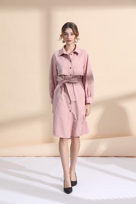 衬衣款压明线直身风衣裙（附腰带）