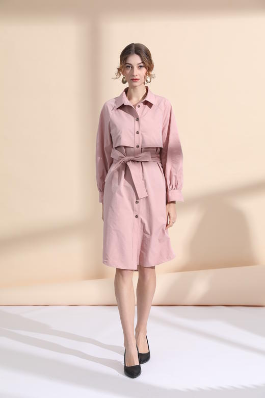 衬衣款压明线直身风衣裙（附腰带） 商品图0