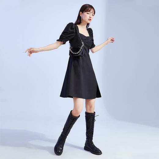 西遇连衣裙女短袖2021年春季新款气质淑女泡泡袖a字裙子D0210112/D0210502 商品图1