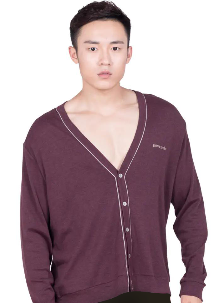 皮尔卡丹男家居开襟V领长袖衫