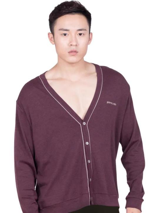 皮尔卡丹男家居开襟V领长袖衫 商品图0