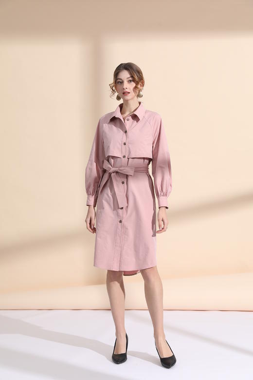 衬衣款压明线直身风衣裙（附腰带） 商品图2
