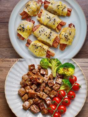 手抓饼肉松午餐肉卷 +香煎牛肉粒