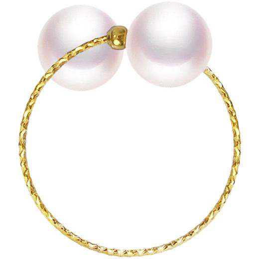 花蜜 日本akoya海水珍珠 18k金 小金珠双珠可调节开口戒指(6.5-7mm)