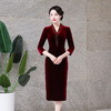 时尚修身，改良气质钉珠丝绒旗袍连衣裙HYX-20-7393 商品缩略图0