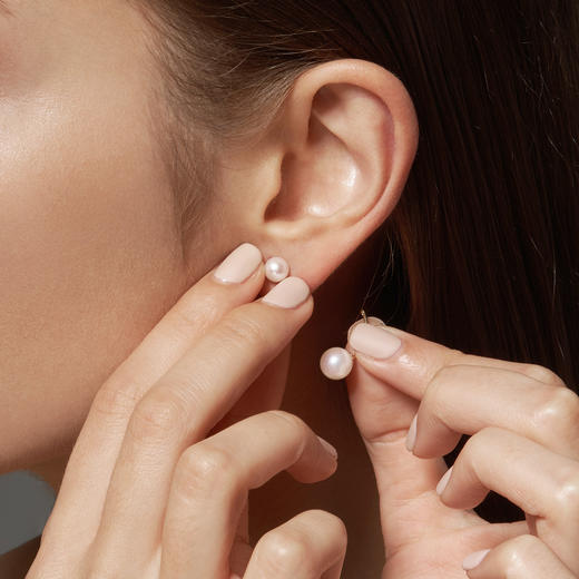 双十一花蜜日本akoya海水珍珠18k金上下对珠两戴耳钉耳环556mm758mm