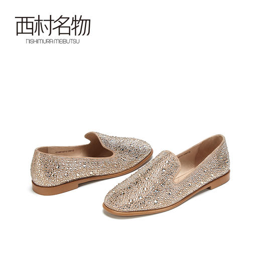 西村名物2021春季新款套脚休闲真皮水钻珍珠圆头时尚单鞋女X21AM11451 商品图4