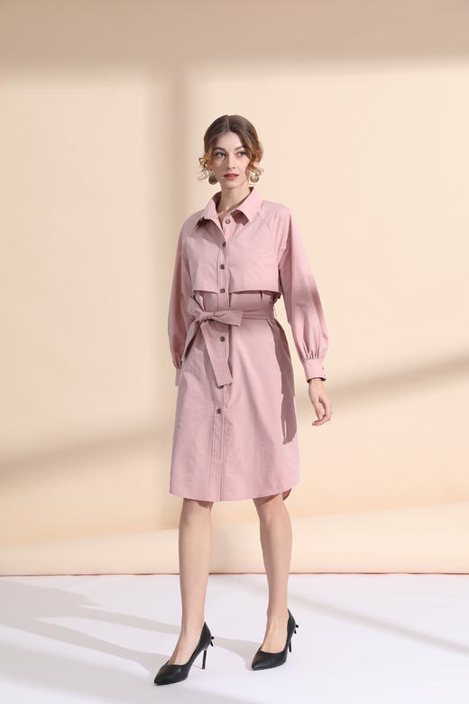 衬衣款压明线直身风衣裙（附腰带） 商品图3