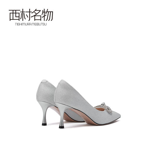 西村名物2021春季新款高跟鞋女蝴蝶结名媛尖头细跟绸缎单鞋X21AE12291 商品图3