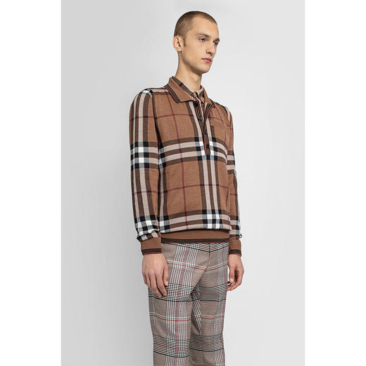 BURBERRY 巴宝莉 男士 驼色大格子针织长袖 POLO 衫 格子 4563944 A8492 商品图1