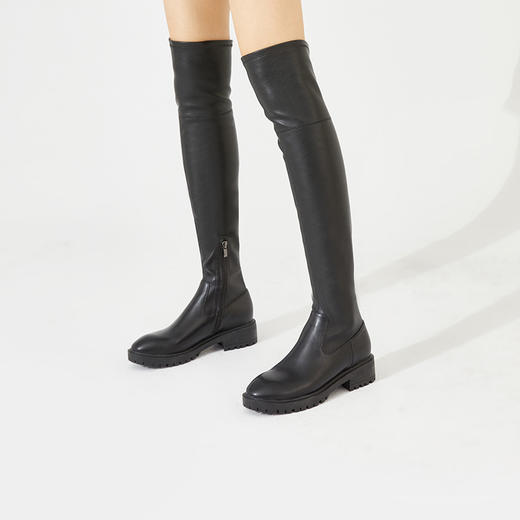 西遇长靴女过膝2020冬季新款时尚侧拉链粗跟英伦显瘦骑士靴女高筒D2003926 商品图0