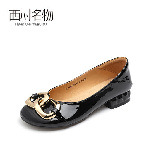 西村名物2021春季新款开车平底鞋女浅口单鞋金属扣瓢鞋粗跟X21AE12651 商品图1