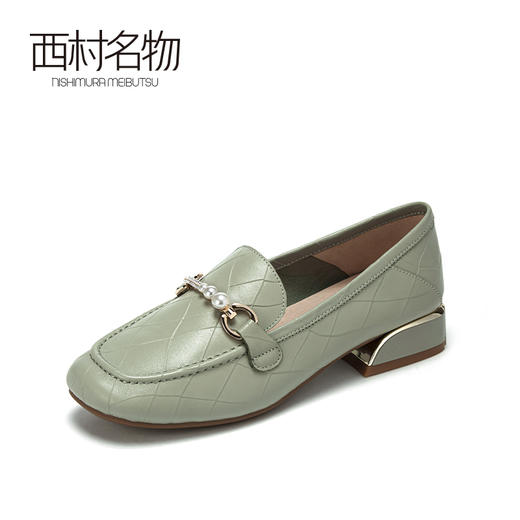 西村名物2021春季新款真皮乐福鞋复古仙女风软底珍珠扣皮鞋X21AM11071 商品图1