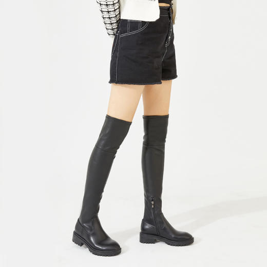 西遇长靴女过膝2020冬季新款时尚侧拉链粗跟英伦显瘦骑士靴女高筒D2003926 商品图2