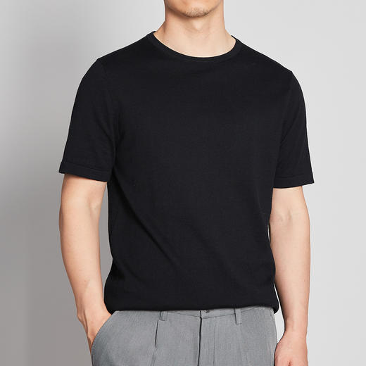 墨麦客男装2020春夏季新款圆领针织短袖T恤男士修身打底体恤衫男 商品图0