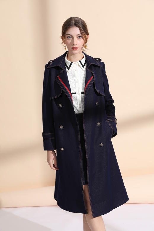 领口贴织带撞色明线风衣（附腰带） 商品图2