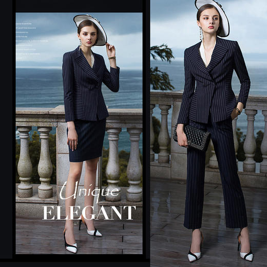IWY/蓝色条纹长袖西装长裤套装CPS429 商品图0