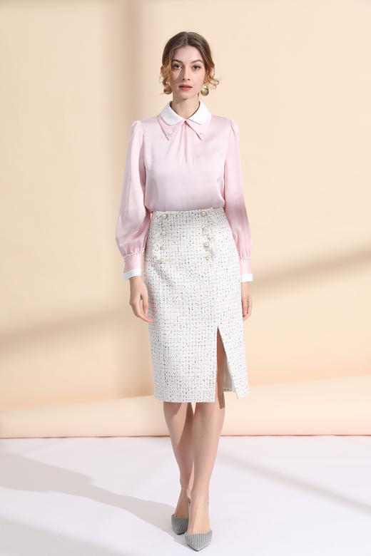 撞色领手工钉珠衬衣 商品图1