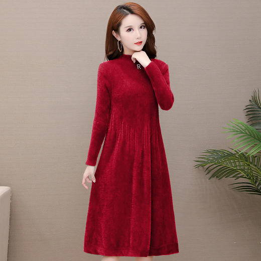 气质减龄，修身加厚水貂绒连衣裙YW-XH-20916 商品图0